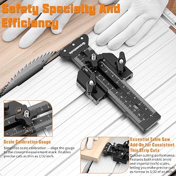 Thin Rip Table Saw Jig - 3-Pulley Design for Repetitive Narrow Strip Cuts, Fits 3/8x3/4 U/T Slot & 1/4x3/8 T Slot, Compatible with Table Saw/Band Saw/Router Table