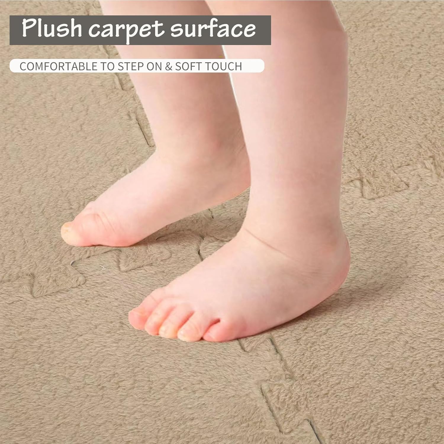 Foam Floor Tiles Interlocking Plush Carpet Tiles for Bedroom 9 Pcs 30x30cm Square Foam Puzzle Area Rug EVA ing Play Mat Protective (Color:White+Black+Light Coffee)