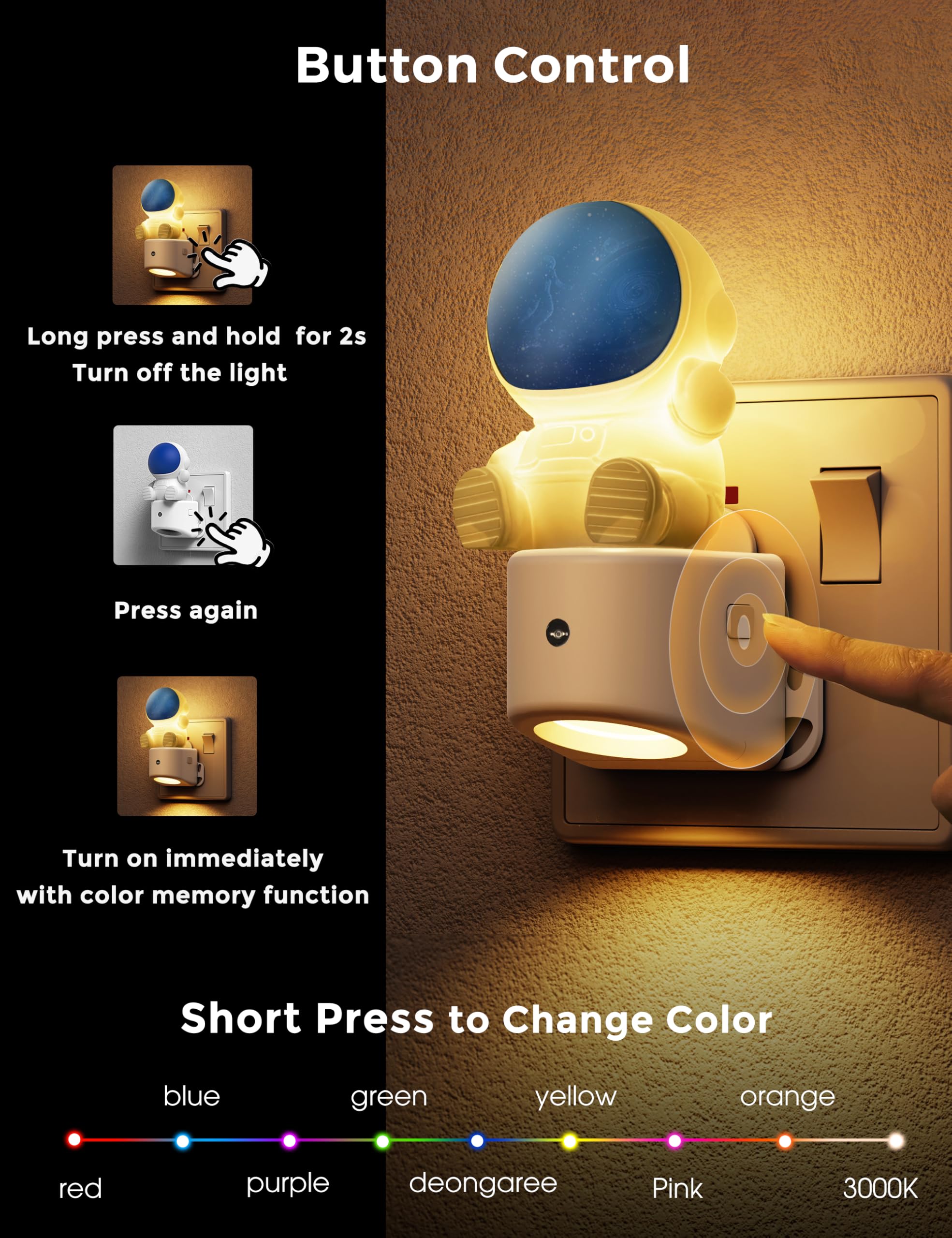 LOHAS-LED Night Light, 3D Space Night Light Plug in Wall, Dusk to Dawn Sensor, RGB + Soft White 3000K - Image 4
