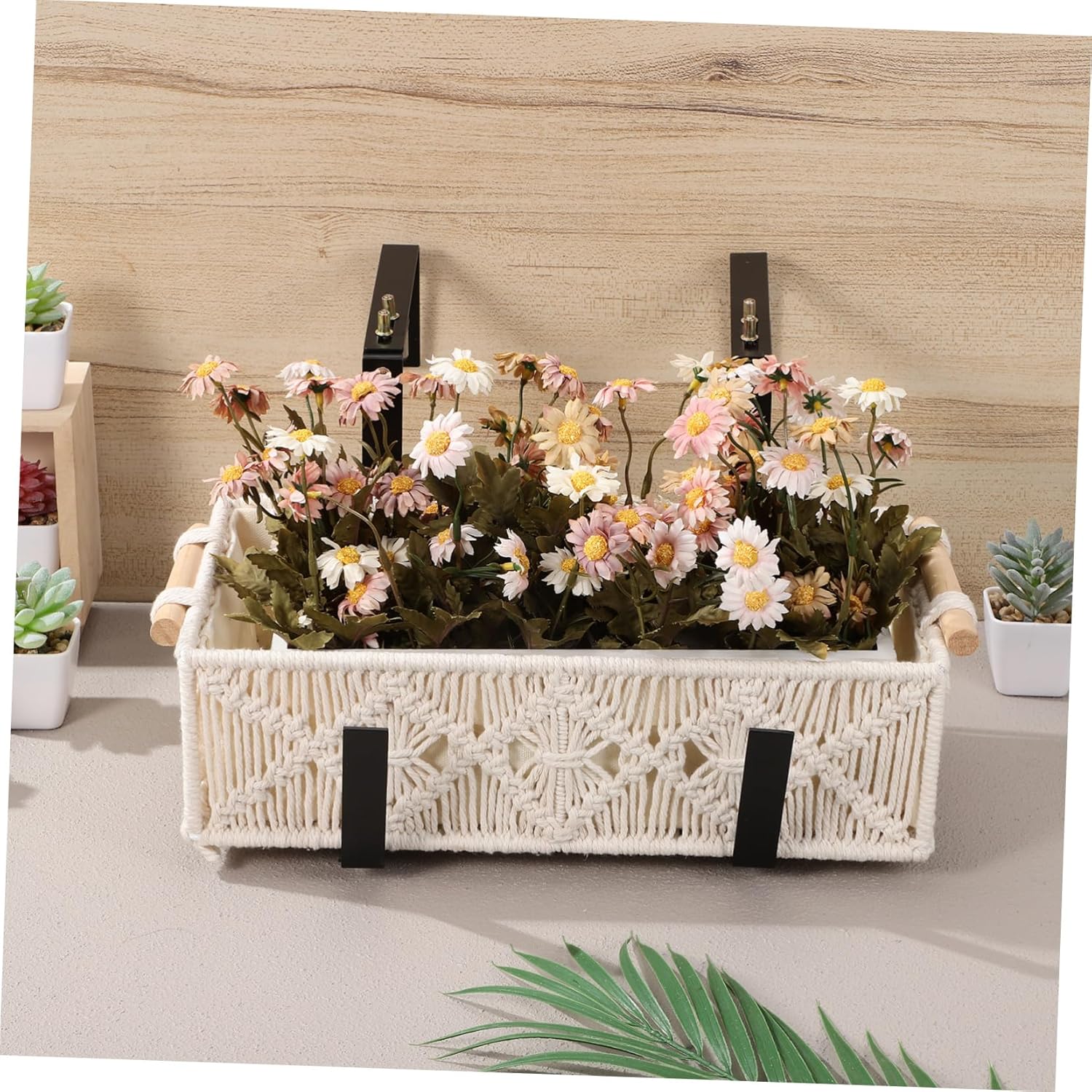 CANIGHT 2pcs Flower Box Brackets for Railings and Sturdy Plant Hanger Hooks for Versatile Indoor and Outdoor Use Easy Installation Design