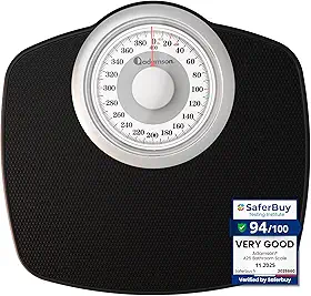 Adamson Balanças A25W para Peso Corporal-Até 400 Lb-Mostrador de 5,3" Em Plataforma de 12,4" X 10,2"-Superfície de Borracha Antiderrapante-Balança de Banheiro Analógica de Alta Precisão-Durável com Ga