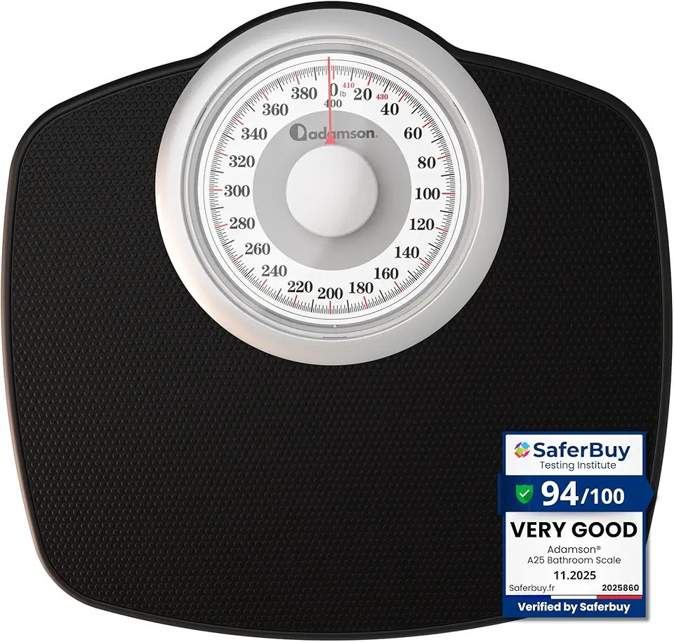 Adamson Balanças A25W para Peso Corporal-Até 400 Lb-Mostrador de 5,3" Em Plataforma de 12,4" X 10,2"-Superfície de Borracha Antiderrapante-Balança de Banheiro Analógica de Alta Precisão-Durável com Ga