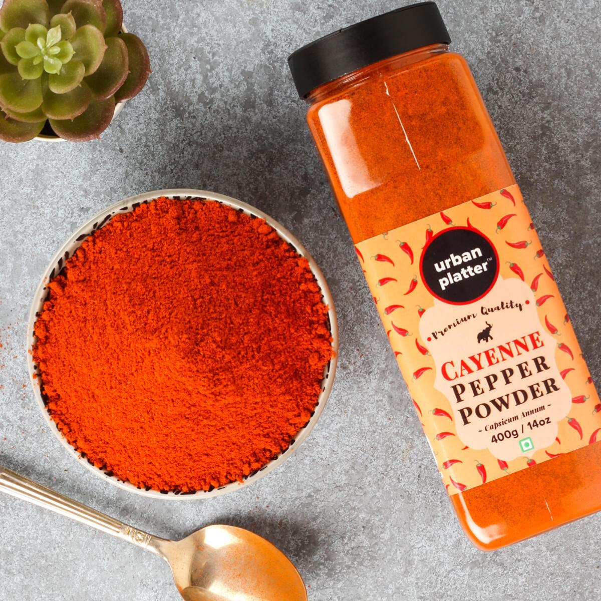 Urban Platter Cayenne Pepper Powder Shaker Jar 400g / 14oz [Capsicum Annum Spicy Pepper Powder]