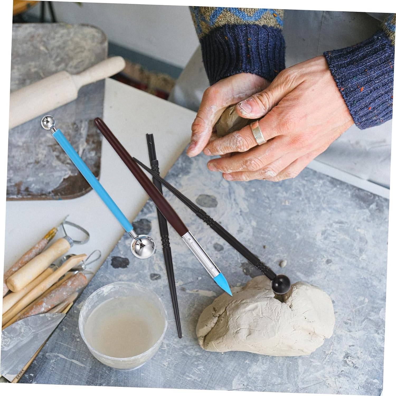 KALLORY 1set Portable Clay Sculpting Tools for Engraving Modeling and Shaping for Artists and Beginners Comfortable and Lightweight Pottery Carving Kit