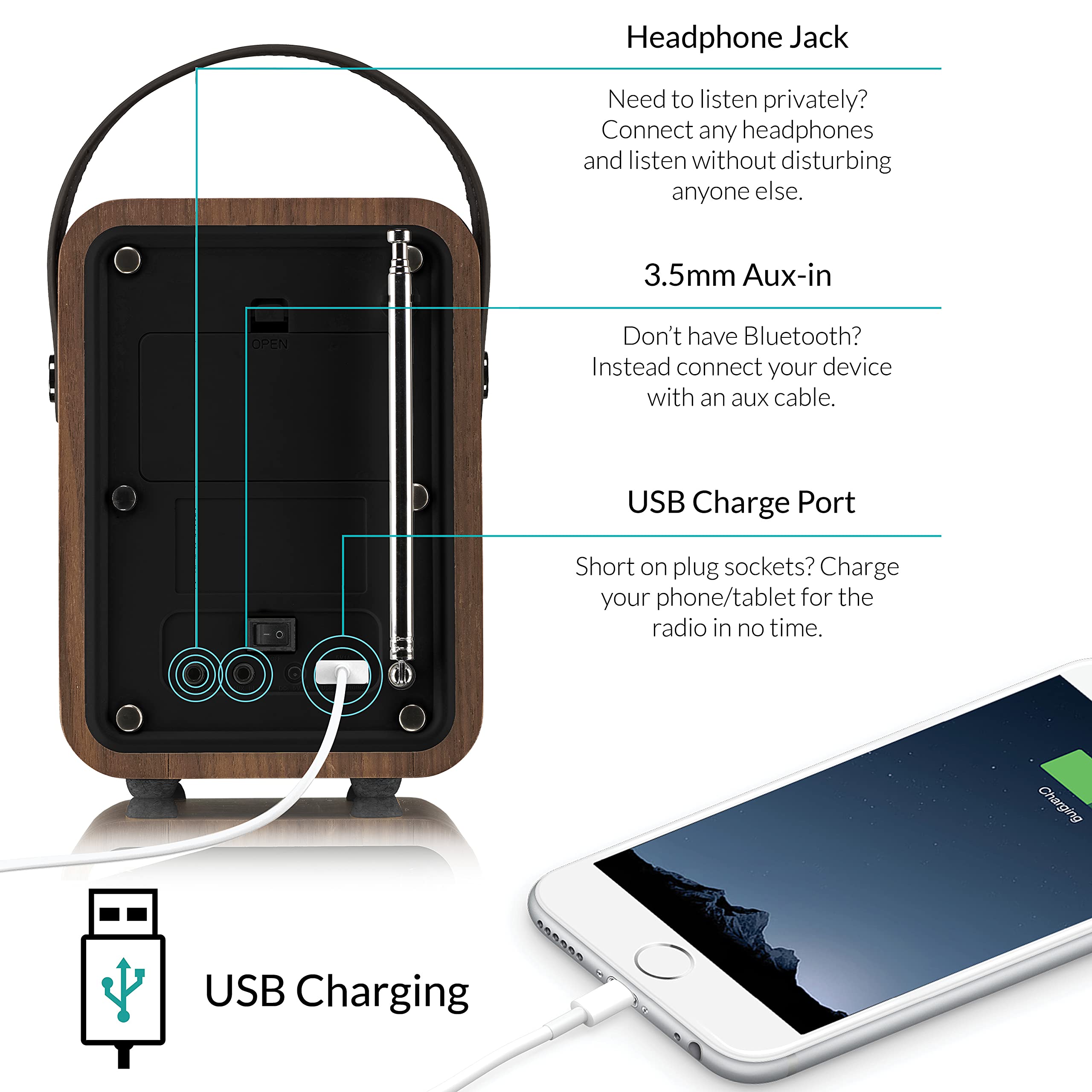 VQ Monty DAB Radio with Bluetooth, Radio Alarm Clock with FM