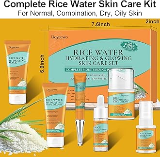 Skin Care Set,6Pcs Women Teen Glass Skincare w/Korean Rice Extract,Hydrate Glow Repair Anti-Aging Facial Routine Kit Self Care Gifts for Women Mom Wife Teenage Girl Christmas Gifts Stocking Stuffers