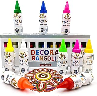 Decora Rangoli Color Powder Kit for Diwali – 10 Easy Squeeze Bottles (2....