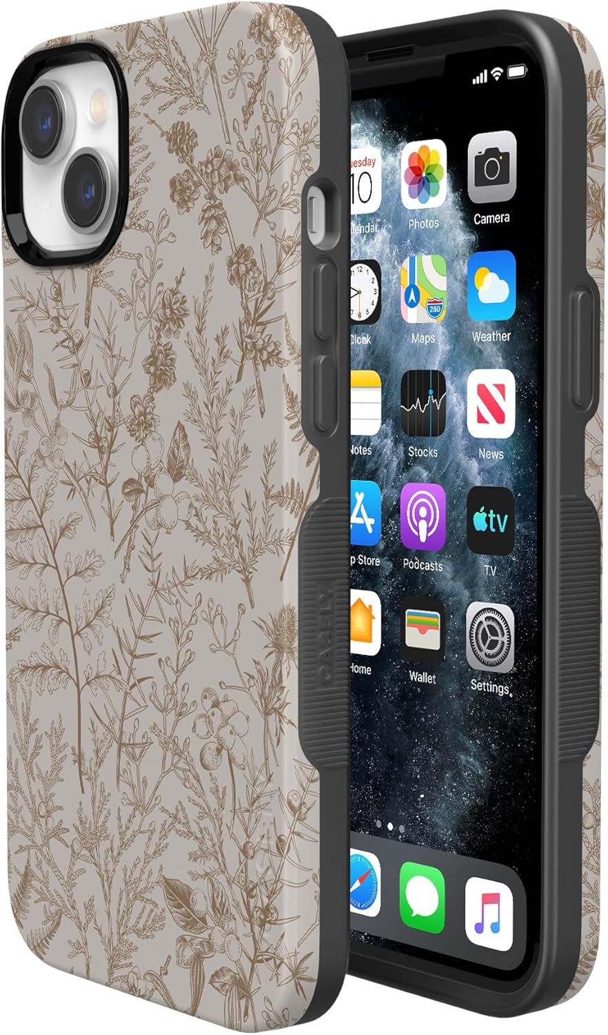 Casely iPhone 14 Plus Case | Beige Garden | Neutral Floral | Bold Protective Design | Compatible with MagSafe