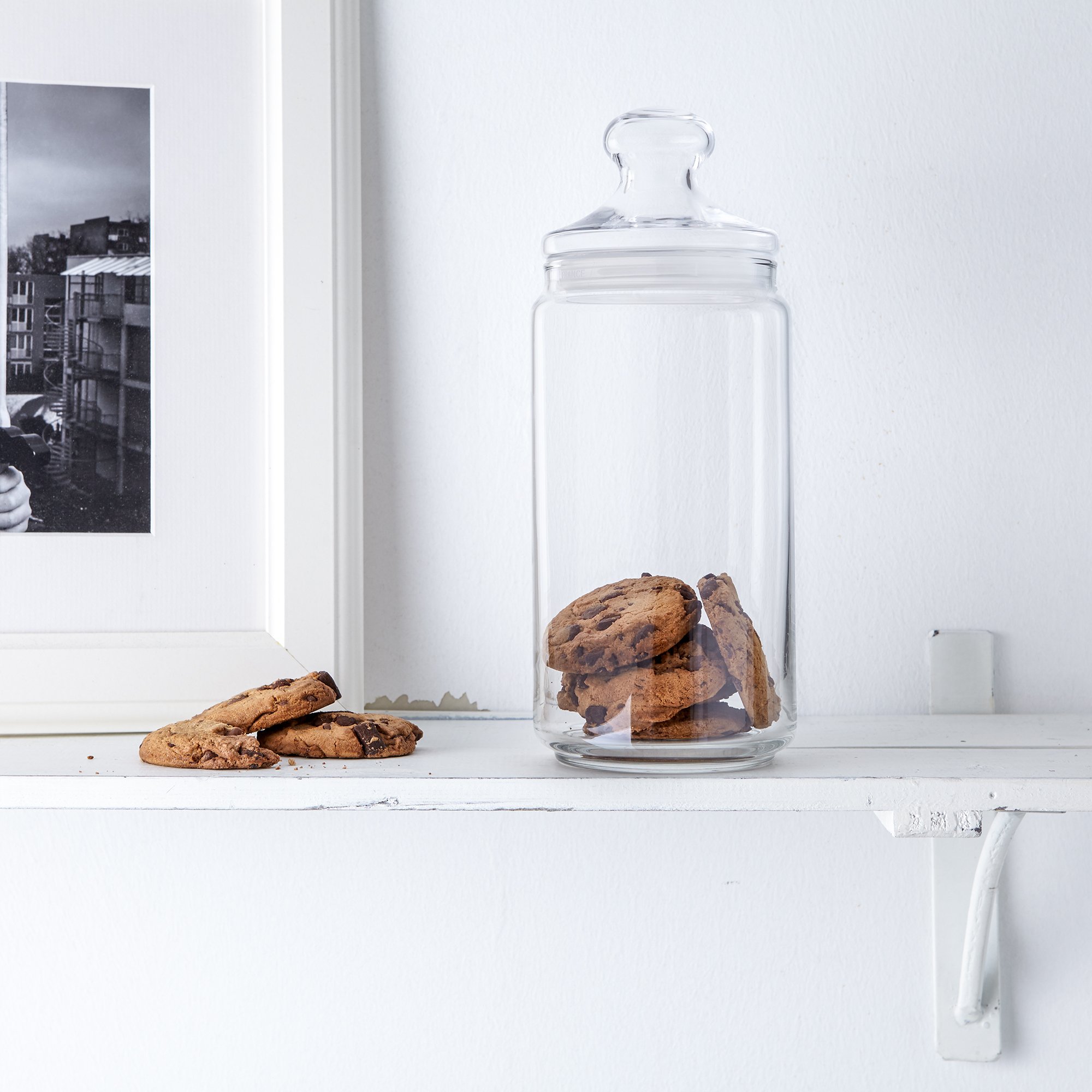 Keksglas mit Deckel, Vorratsglas für Süßigkeiten, Candy Bar Glasbehälter, Vintage Aufbewahrungsglas für die Küche, Runder Vorratsbehälter aus Glas, Glasgefäß als Küchen Zubehör, Luftdichtes Dekoglas