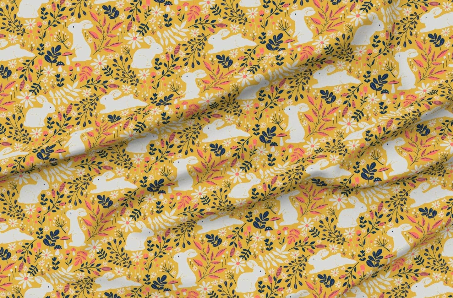 Spoonflower Fabric - Spring Bunnies Color Floral Rabbit Bunny Home Decor Easter Daisy Printed on Petal Signature Cotton Fabric Fat Quarter - Sewing Quilting Apparel Crafts Decor