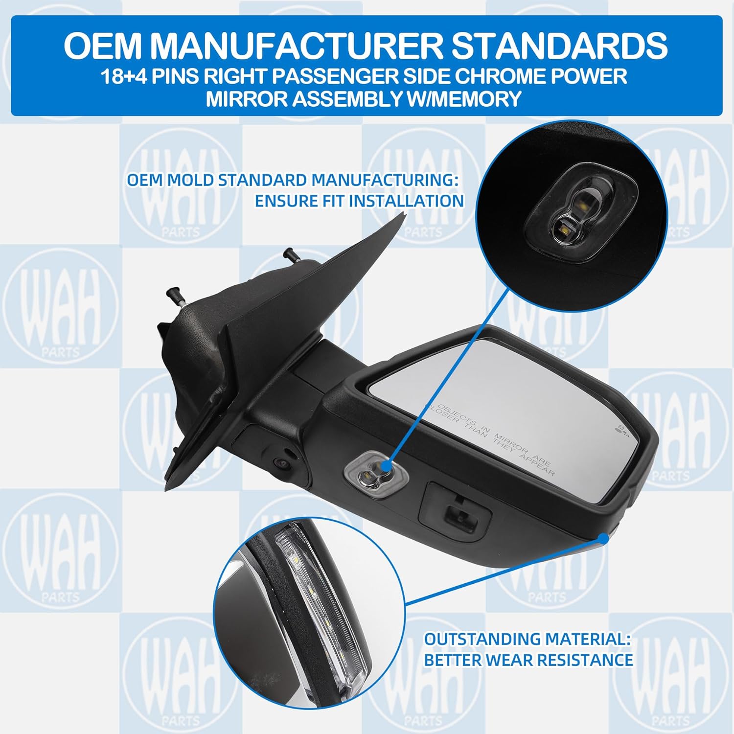 FL3Z17682PB 18+4 Pins Right Passenger Side Compatible With 2015-2018 Ford F-150 Chrome Power Mirror Assembly W/Memory Heated Folding Turn Signal Ground Light Width Light Blind Spot Camera