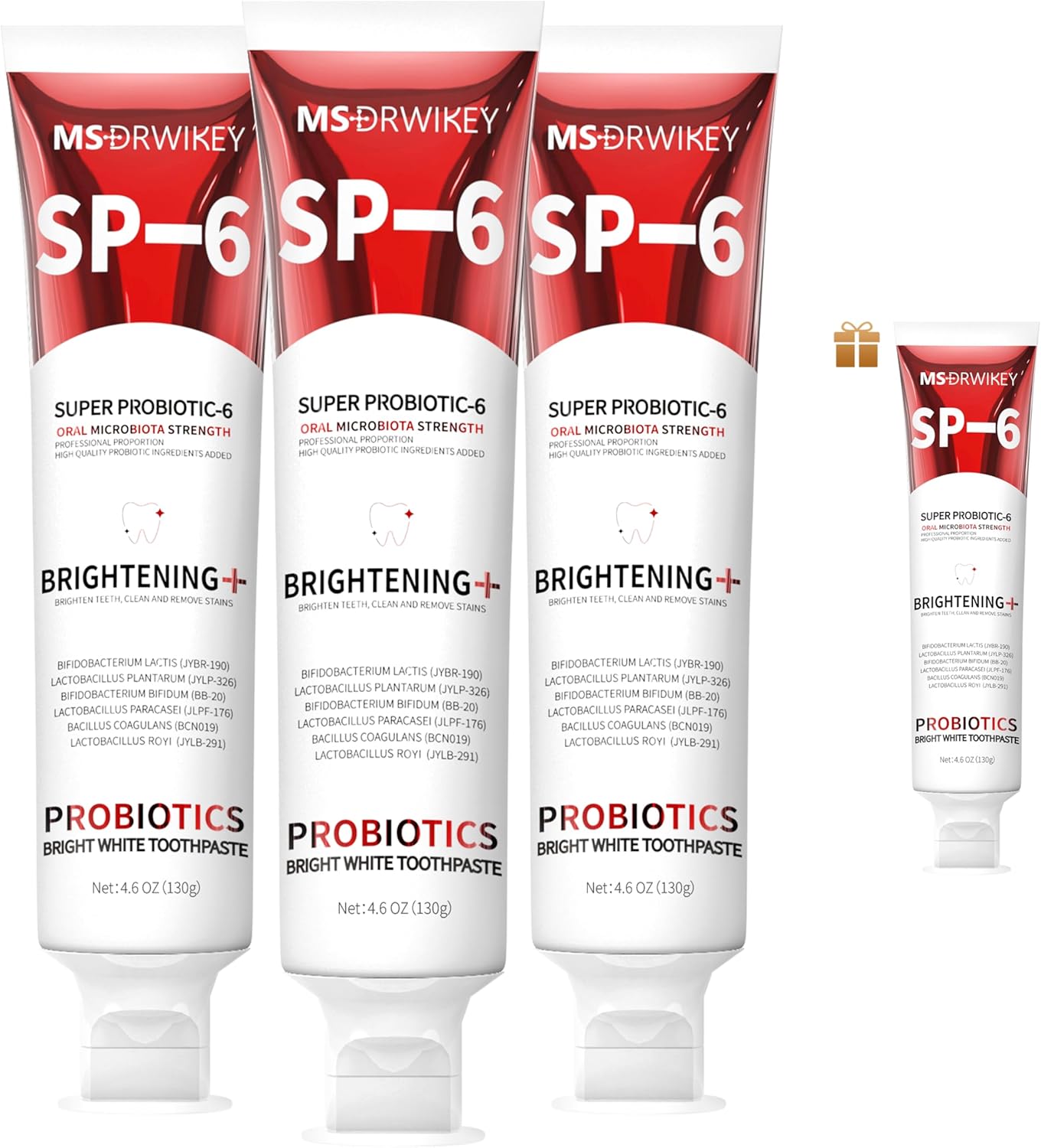 MSDRWIKEY 3-Pack SP-6 Whitening Toothpaste | 6 Probiotics for Teeth Whitening & Oral Health | Fluoride-Free & Enamel-Safe | Free SP-6 Toothpaste Bonus