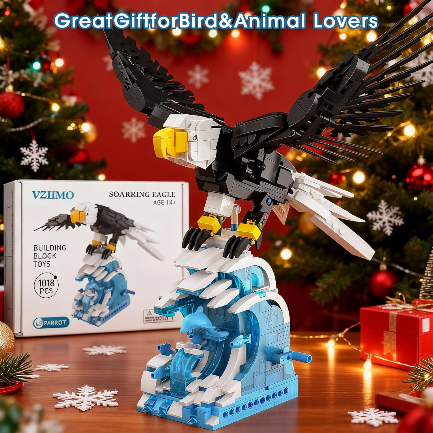 Bald Eagle Building Sets Easter Articulated Wings Ocean Base 1018 PCS Mechanical Motion Model Display Gift Christmas Birthday Ages 14+