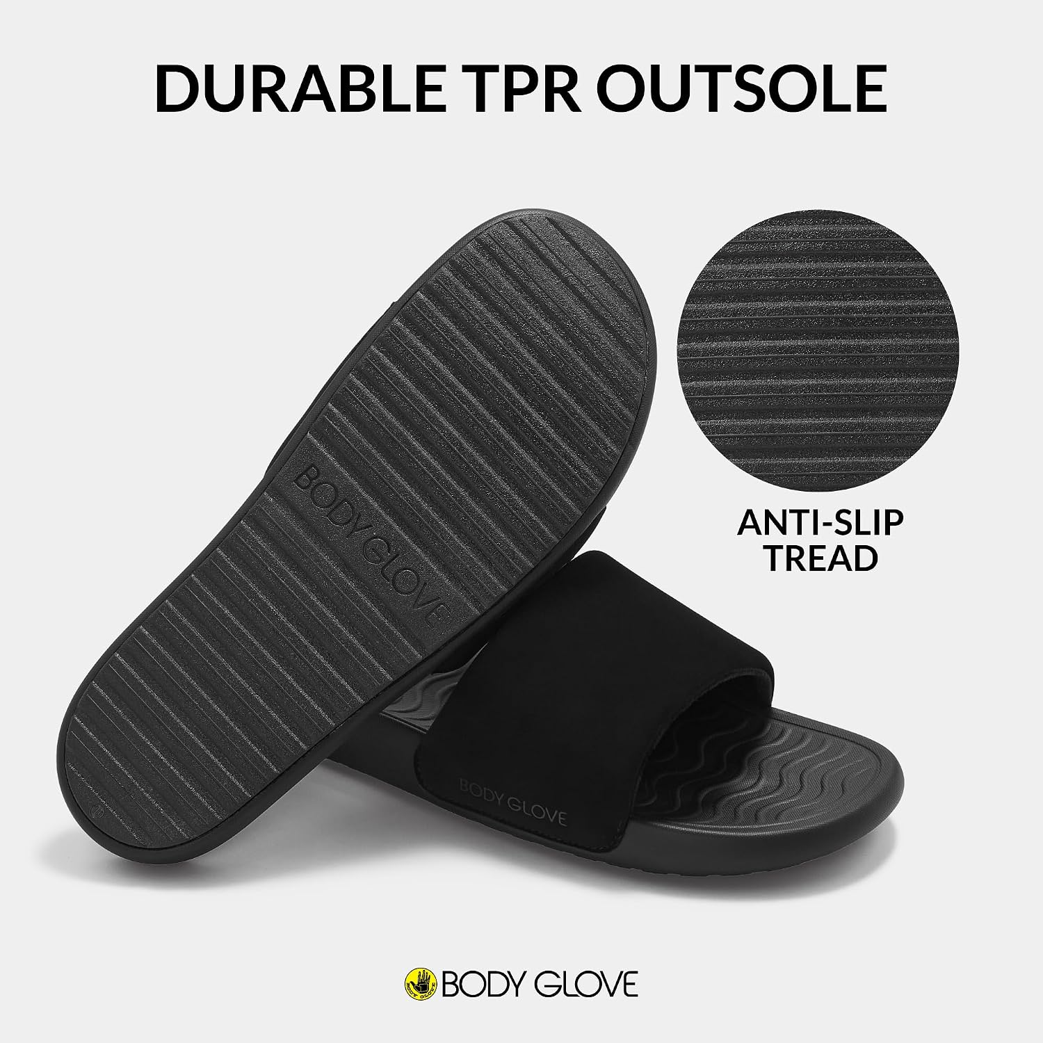 Body Glove Men’s Comfort Slide Sandals– Dual-Layer Cloud Cushion Slip On Slides for Men, Arch Support, Anti-Slip Indoor Outdoor Sole