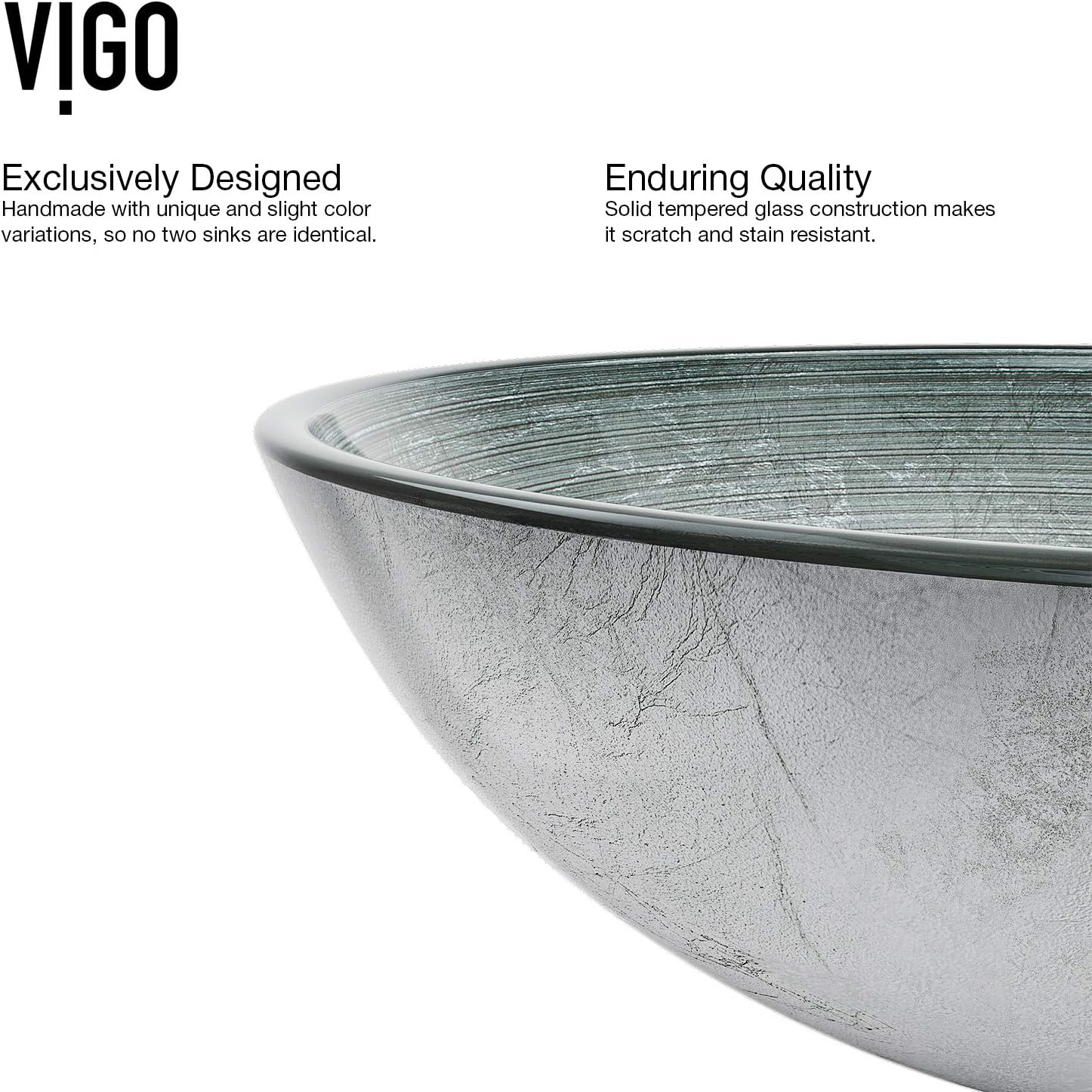 VIGO 17" L -17" W -12" H Giovanni Glass Round Vessel Sink Set in Silver with Faucet and Drain -VGT603