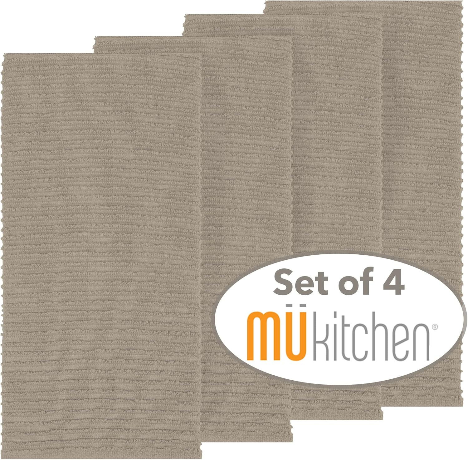 MUkitchen | Ridged Cotton Dish Towels | Absorbent for Cleaning Kitchen Surfaces | Washable & Reusable | Set of 4 | Oatmeal