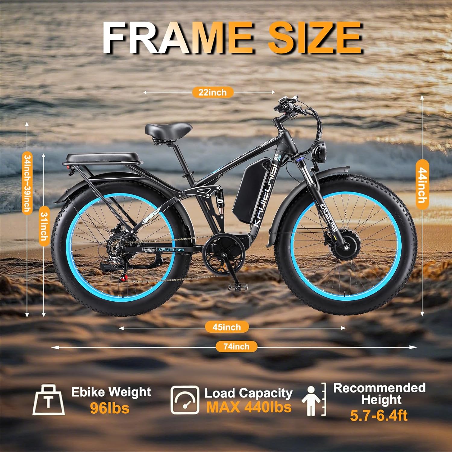 KETELES Ebikes for Adults, AWD Dual Motor Ebike Peak 6000W 26” Electric Bike Fat Tire, 52V 26AH Battery Dual Hydraulic Brake Electric Mountain Bike.