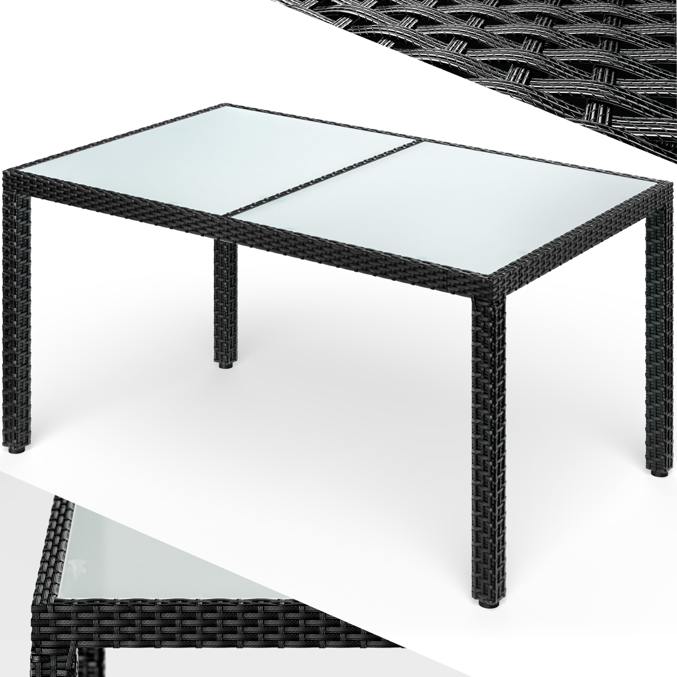 Casaria® Gartentisch Wetterfest 150x90cm Polyrattan Balkontisch Höhenverstellbar 5mm Sicherheitsglas Garten Terrasse Tisch Gartenmöbel Outdoor Schwarz