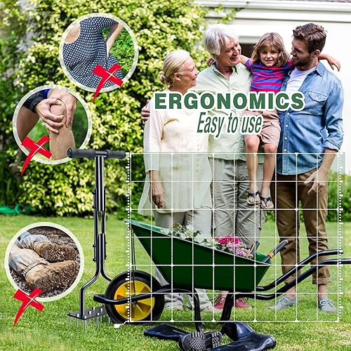 Miniatura 9 de Aireador de césped, aireador manual de extracción de césped con 15 picos de núcleo, herramientas de césped y jardín, aireación de enchufe