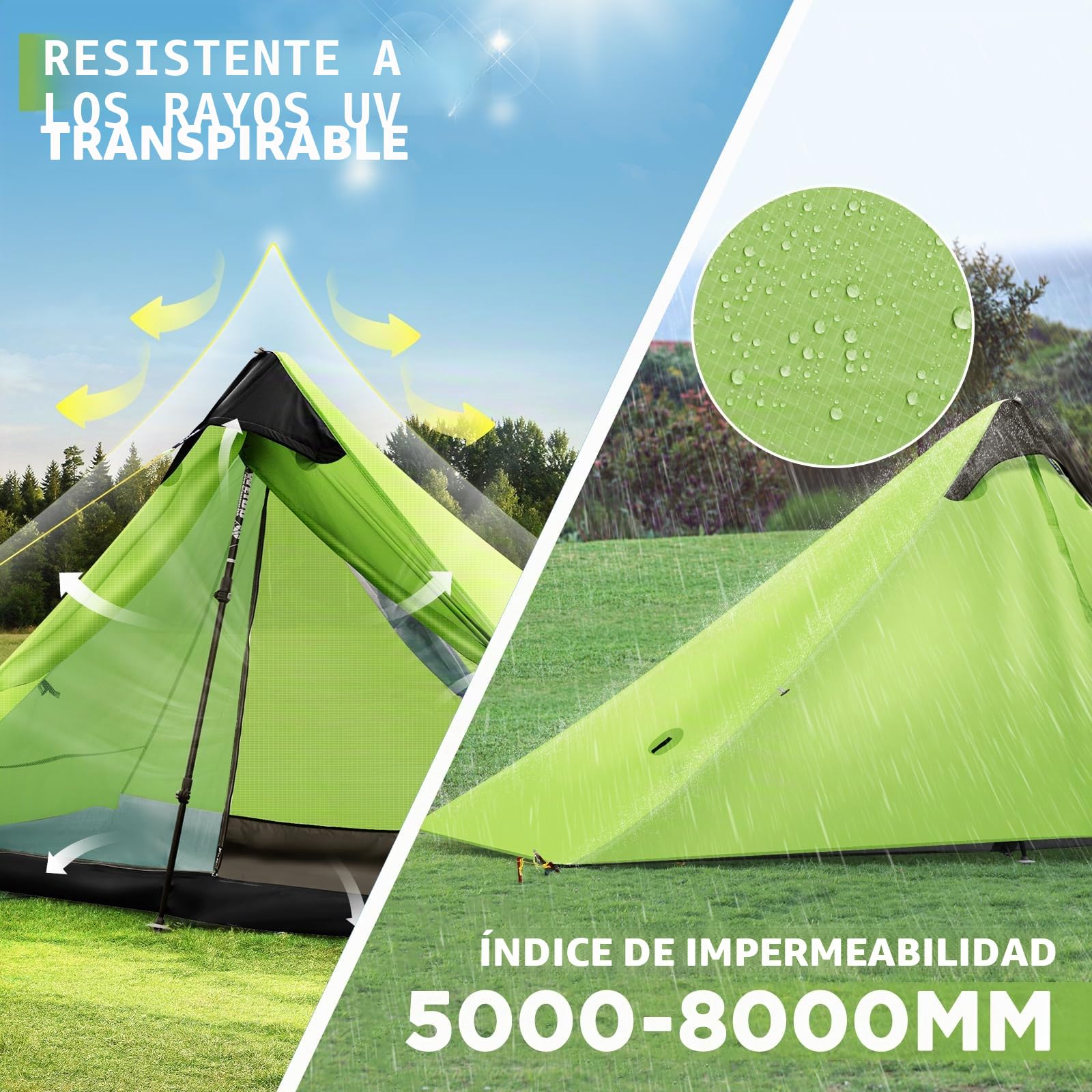 Nueva LanShan Tienda de campaña Ultraligera para Uso en Exteriores, Tienda de Trekking Ultraligero 1 Persona / 2 Personas Carpa Refugio Acampar, mochilear y Caminar