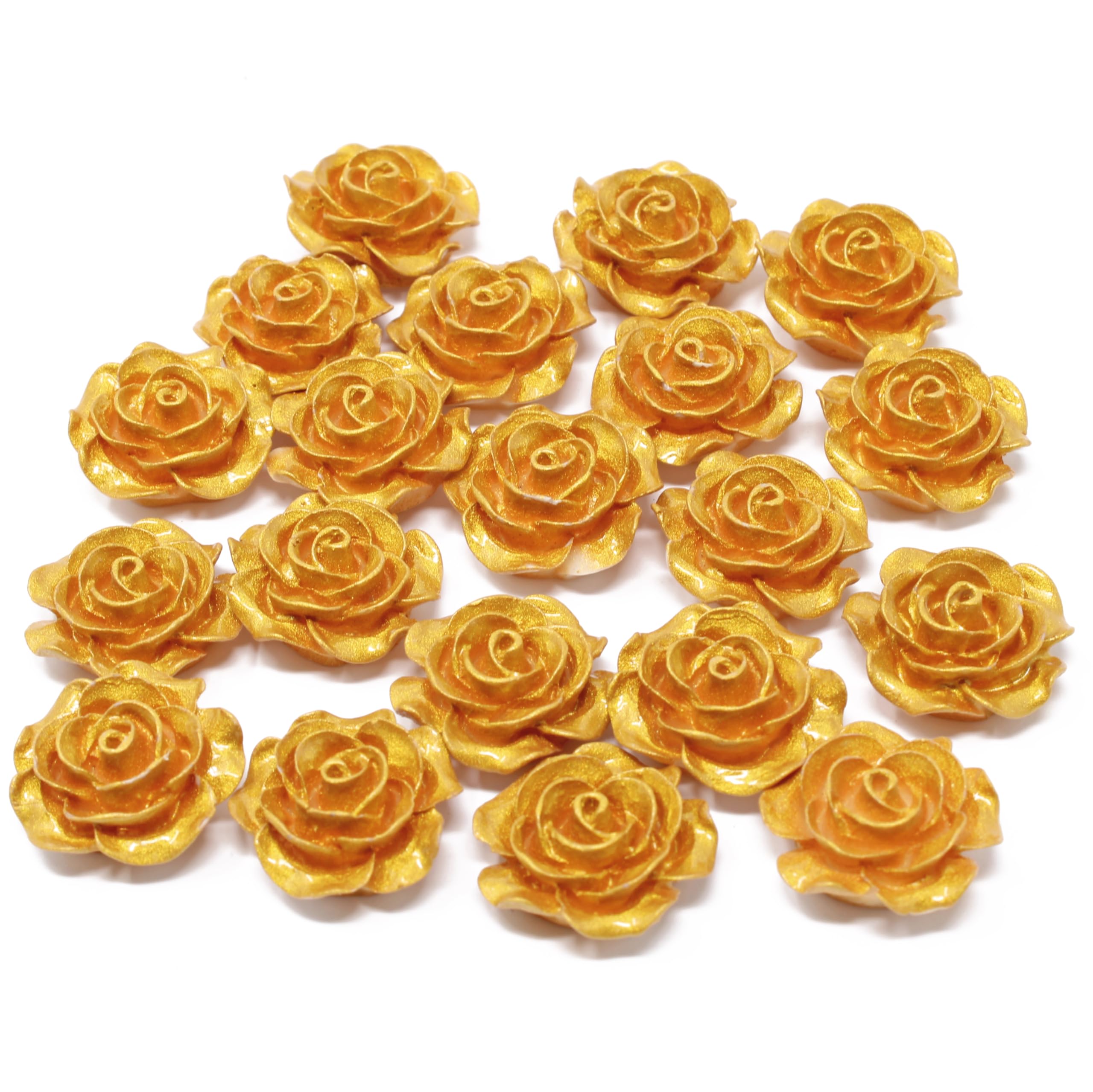 Wedding Touches 20x Gold 20mm Resin Rose Shabby Chic Flatbacks Craft Cardmaking Embellishments