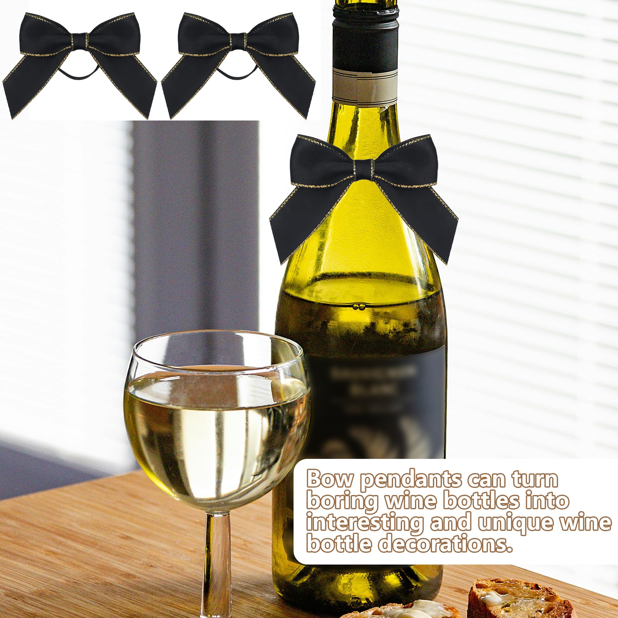 Decorazione di Etichette Bottiglie di Vino, Etichette per Vino 20Pcs Etichette per Bottiglia e 20Pcs Fiocchi Regalo Targhette Etichette Carta Kraft per DIY Bottiglie di Vino Spumante (Nero)