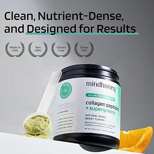 Miniatura 7 de MINDHONEY  Péptidos de colágeno + súper verdes  Polvo de superalimento todo en uno de primera calidad  Salud intestinal, desintoxicación, cabello y