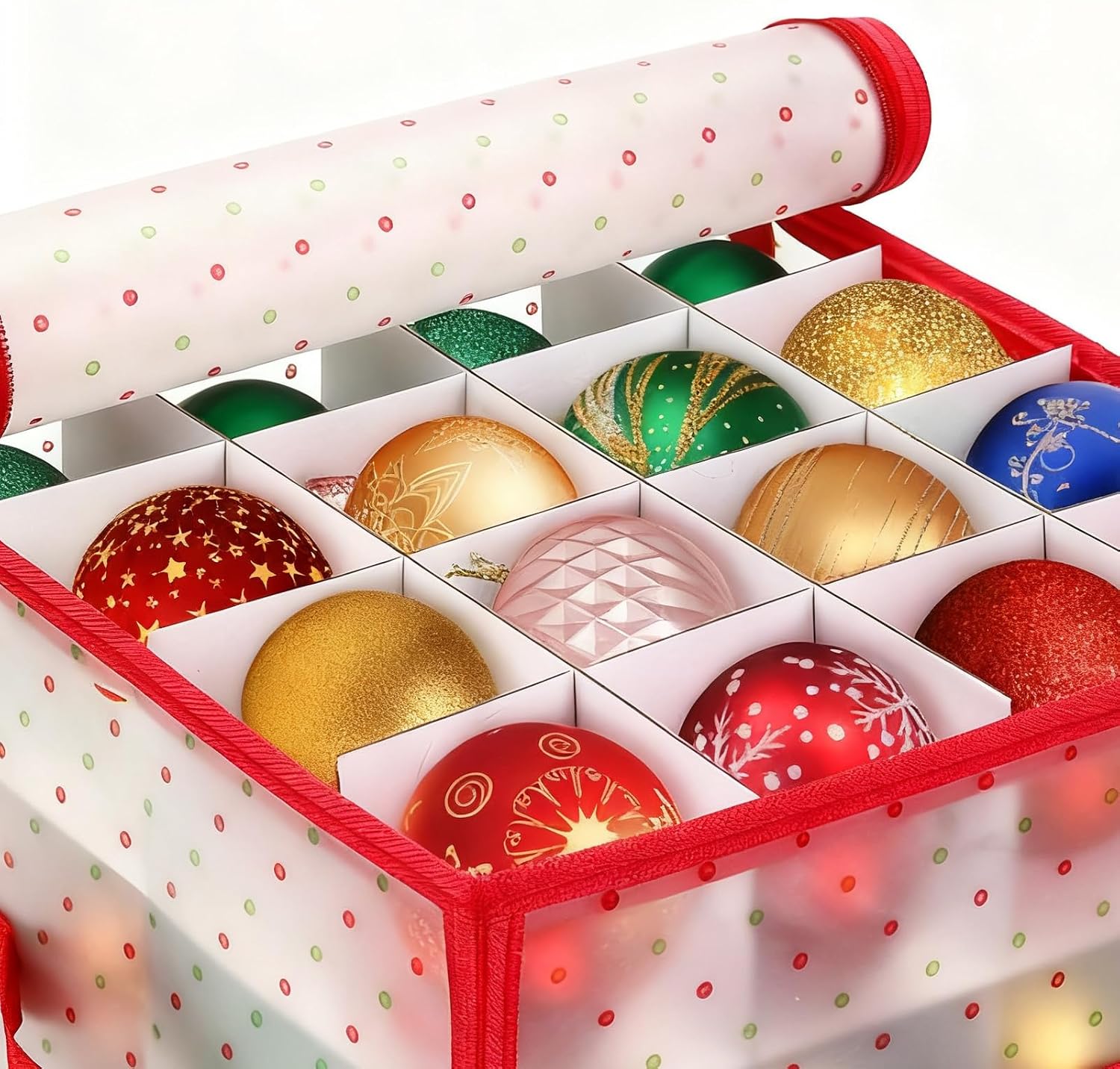 Christmas Ornament Storage - Foldable Decoration Balls Container | Holiday Storage Bins for Sundries Clothes Baubles Candy Jewelry Toys Organizing and Protecting Seasonal Items