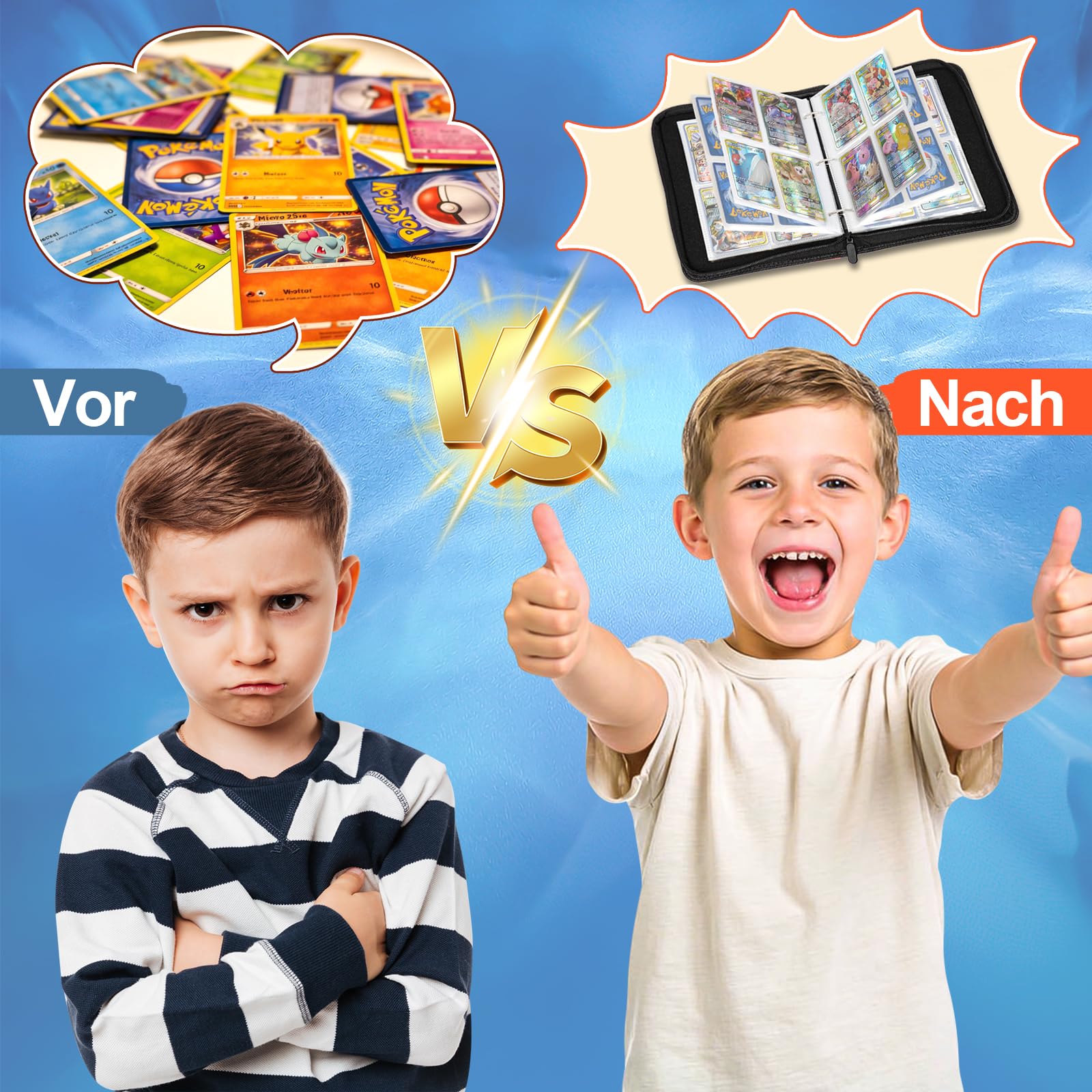 LYAILOOGXL Pokemon Sammelalbum 400 Karten,4 fächer Reißverschluss Sammelkarten Album mit 50 Abnehmbaren Hüllen,PU-Material mit wasserdichter Oberfläche,Sammelmappe Geschenk für Kartensammler - 5