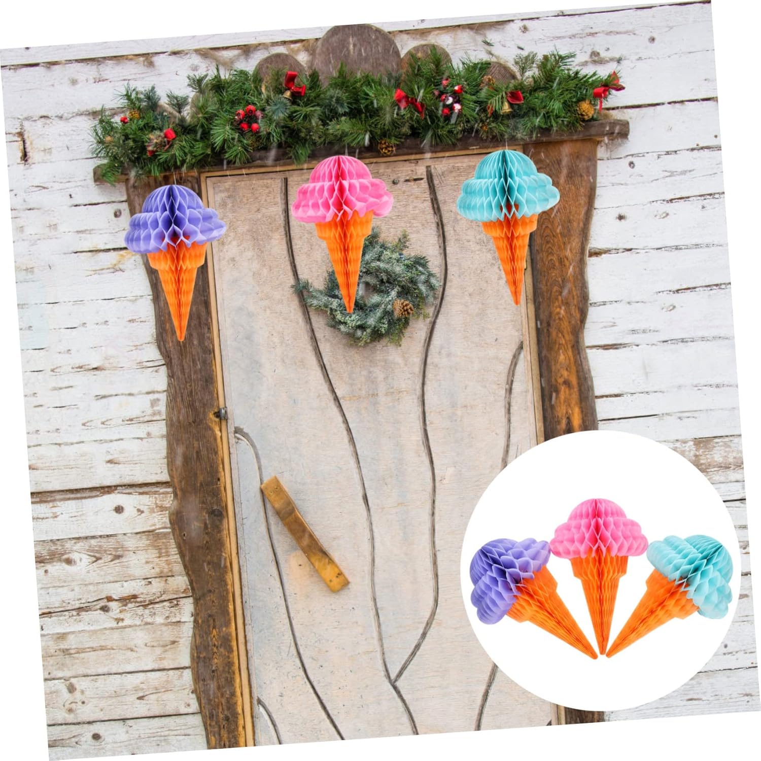 Zerodeko 5sets Paper Honeycomb Ball Pendants Ice Decorations Hawaii Theme 3pcs*5