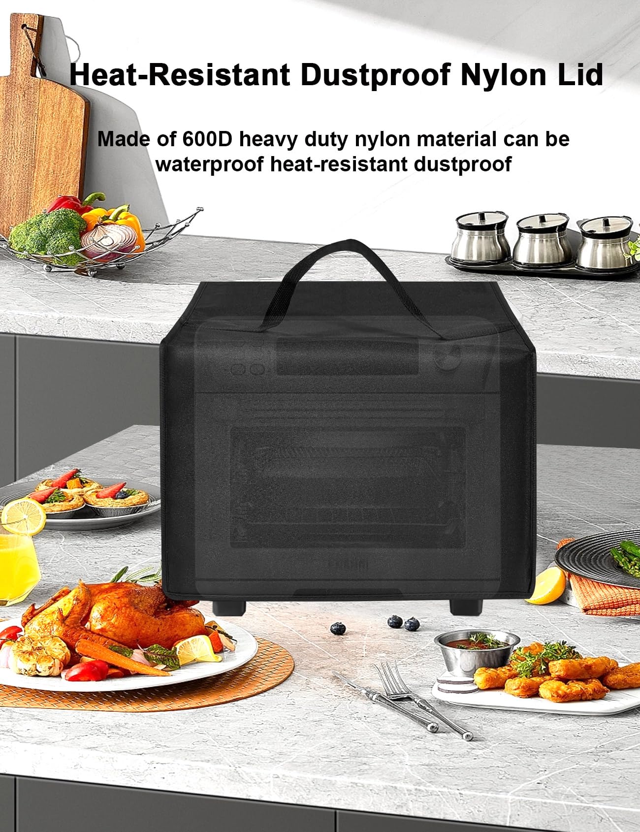 Air Fryer Cover Toaster Oven Case Heat-Resistant Dustproof Nylon Lid for Emeril 26 QT Extra Large Air Fryer/for COSORI Smart 12-in-1 Air Fryer Stainless Stee Toaster Ovens,Black