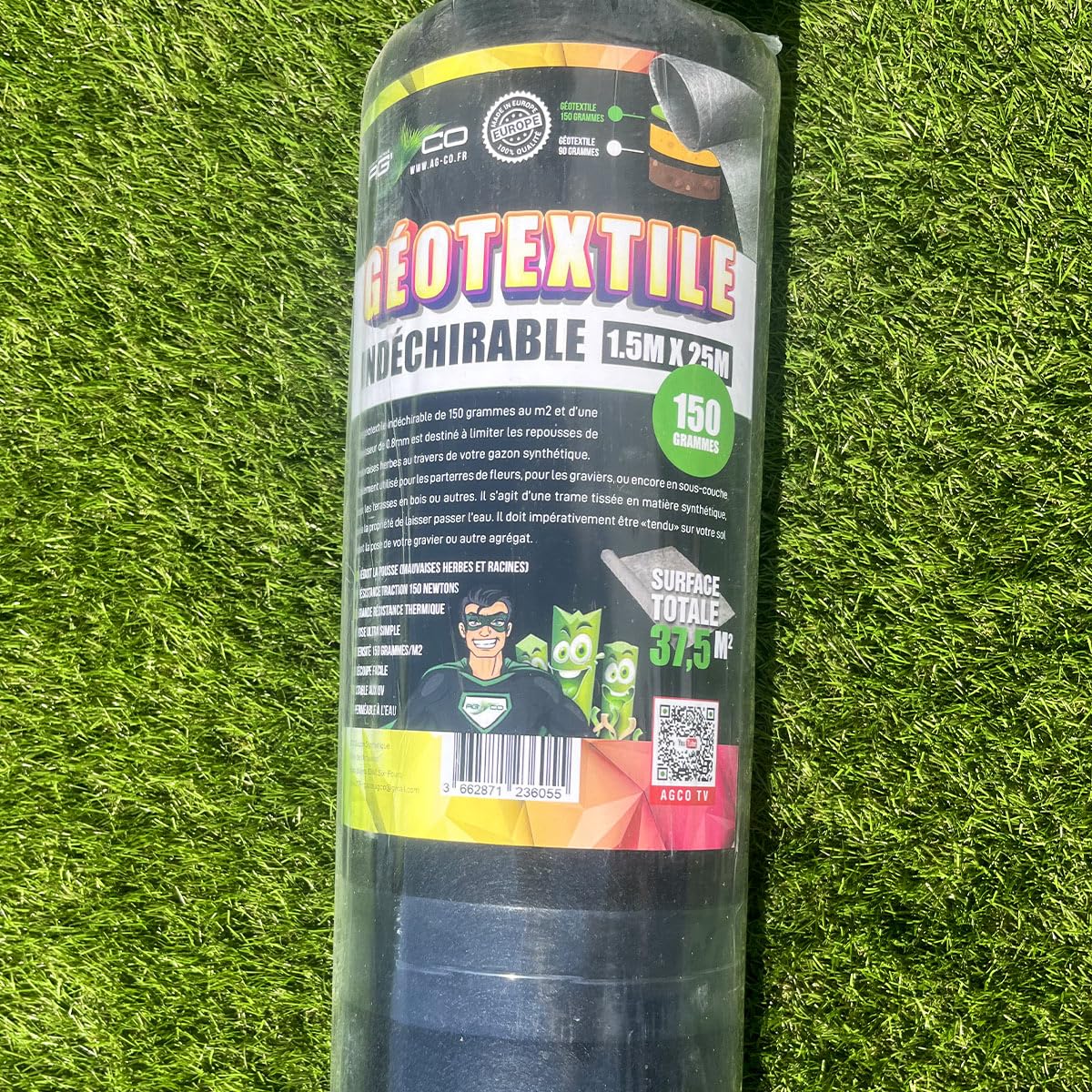 SYNTHAIETIK Géotextile 150 grs Tissé Perméable et Résistant UV, Fibres de Polypropylène 1,50m x 25m pour Jardin et Aménagement Soit 37.50M²