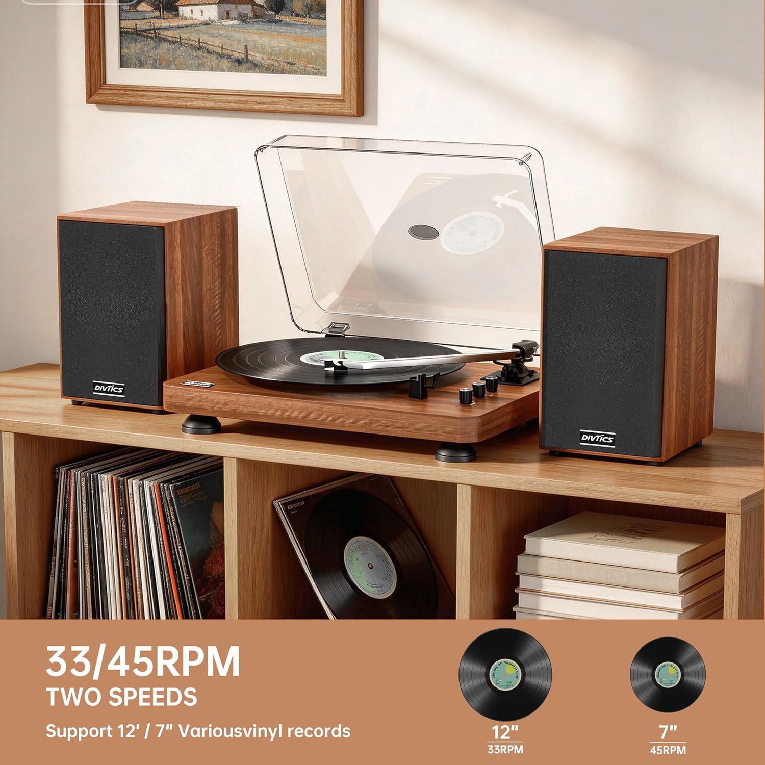 Vintage Split Turntable, 56W HiFi Bluetooth Record Player with Separated Bookshelf Speakers, All-Aluminum Platter & Tonearm, Premium Vinyl Player for Home Decor & Audiophile