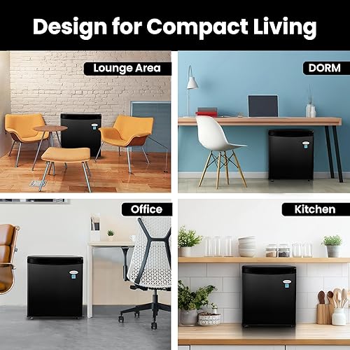 Miniatura 5 de ROOMWELL E-Star 1.7 pies cúbicos Minirefrigerador compacto para oficina, pequeño refrigerador negro sin congelador con descongelación automática y