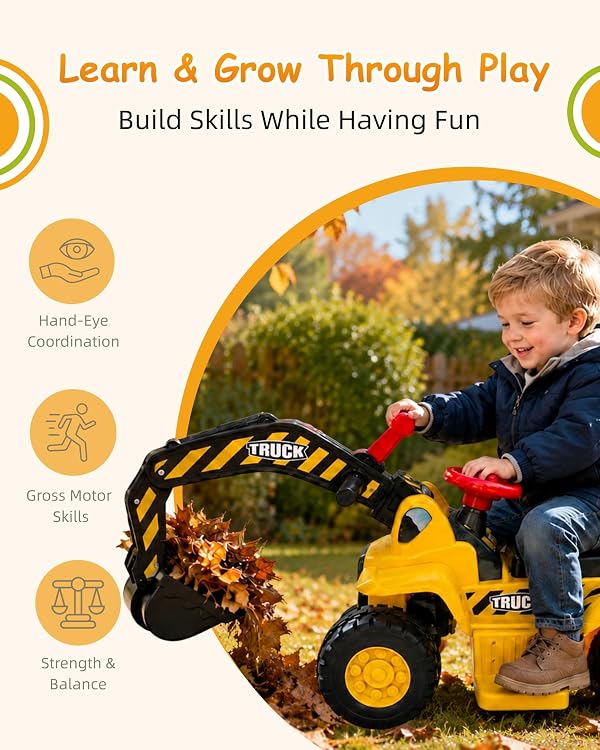 PLAYFULBAY Kids Electric Ride On Excavator, 6V Rechargeable Battery Ride On Excavator for Ages 2+, Sounds, Storage, Toy Hard Hat and 3 Rocks by PLAYFULBAY - Used condition - Image 5