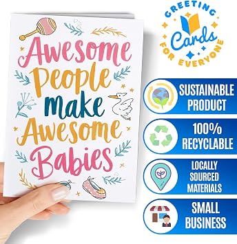 Baby Shower Card - New Baby Card for Boy, Girl or Gender Neutral - Congratulations for Parents to be - New Mom Dad Gender Reveal - Cute Welcome Babies - Pregnancy Congrats - Awesome Babies