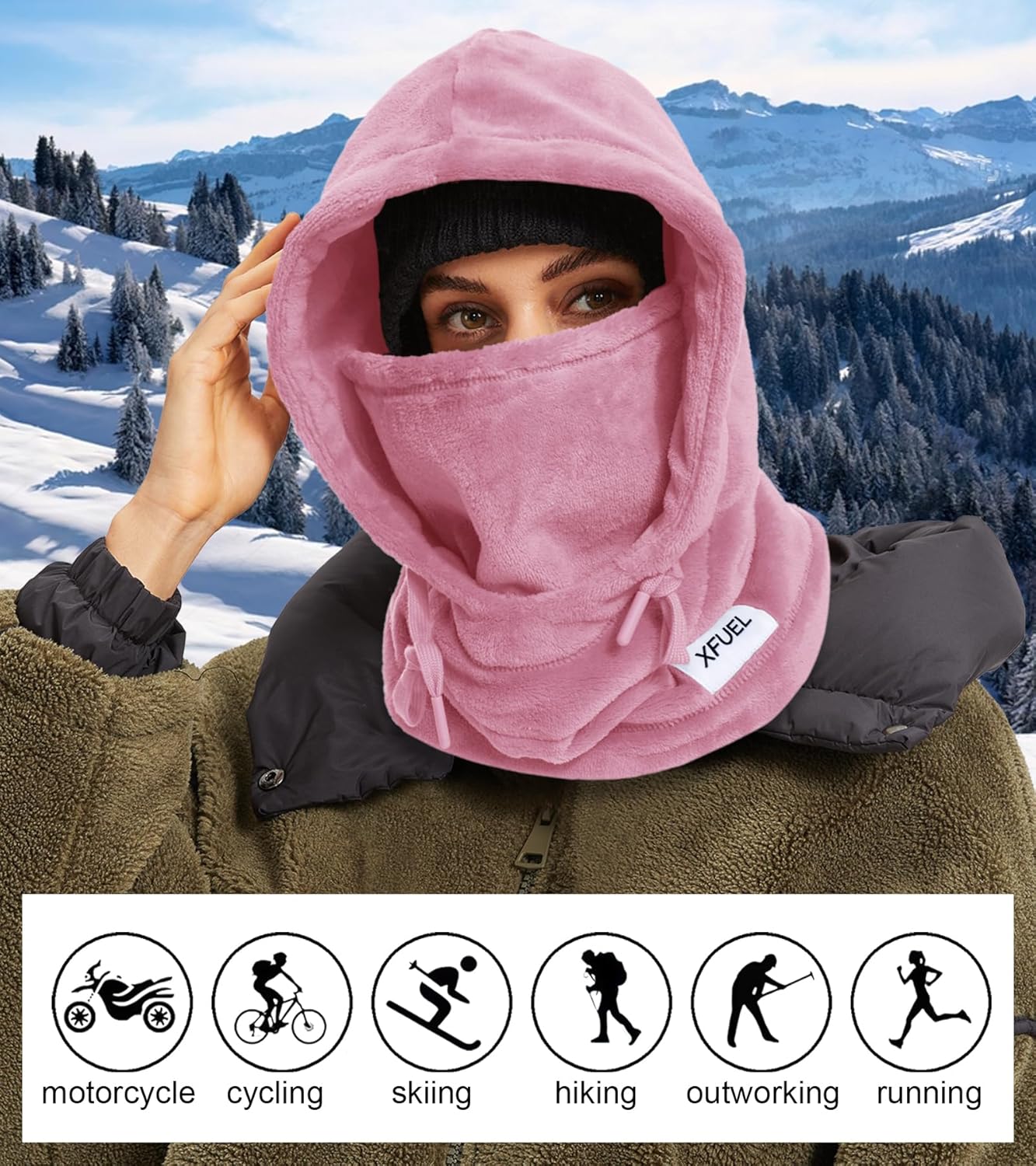Balaclava Ski Mask for Women Men, Winter Thermal Hood Neck Warmer, Plush Lined, Windproof - Image 4