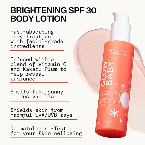 Miniatura 3 de Pacifica Glow Baby - Loción corporal con vitamina C SPF 30, hidratante diario iluminador + protección solar de amplio espectro, protector solar
