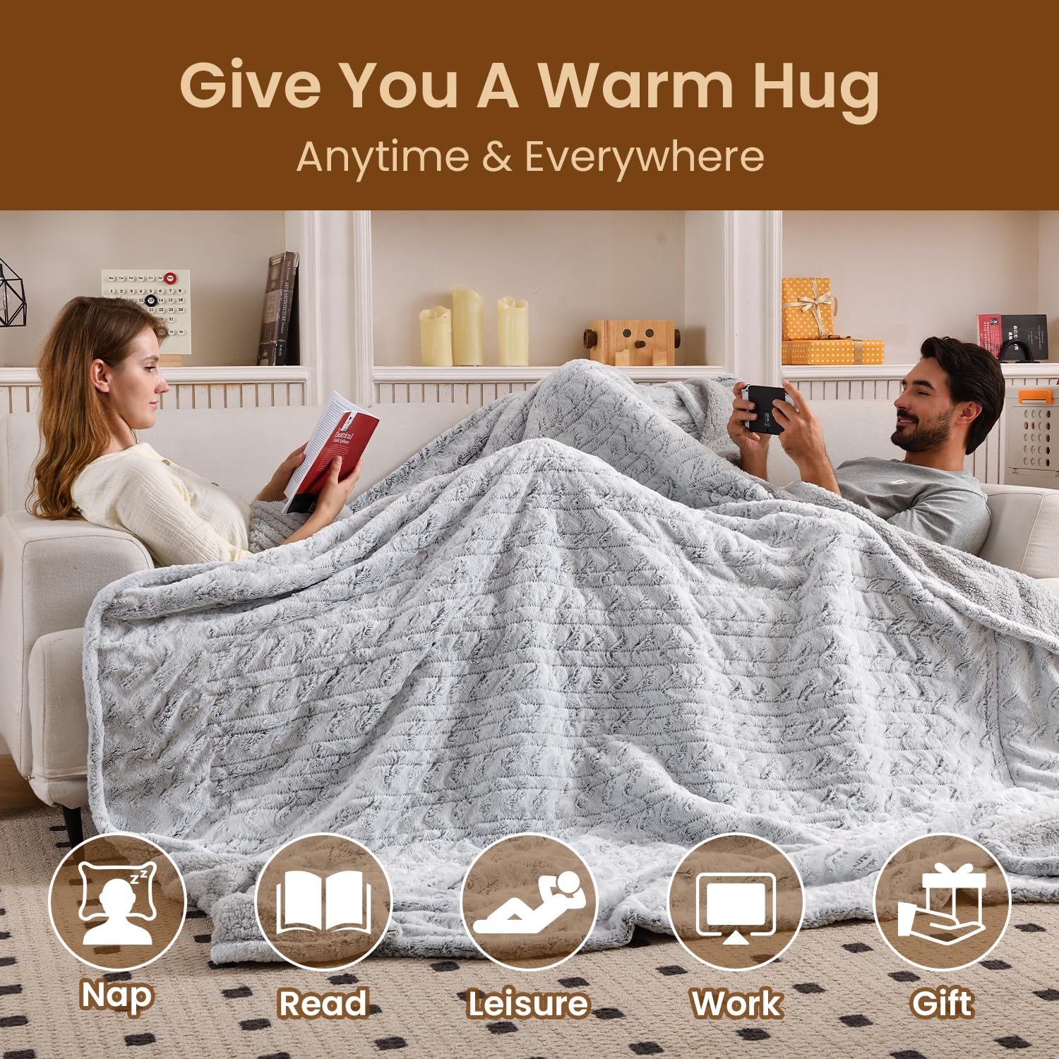 Bearhug Electric Blanket Full Size 77" x 84", 10 Heat Settings Heated Blanket, 1-12 Hour Auto Shut-Off, Faux Fur & Sherpa Dual-Sided Heating Blanket, Machine Washable, Gift-Ready Elegant Packaging - Image 5