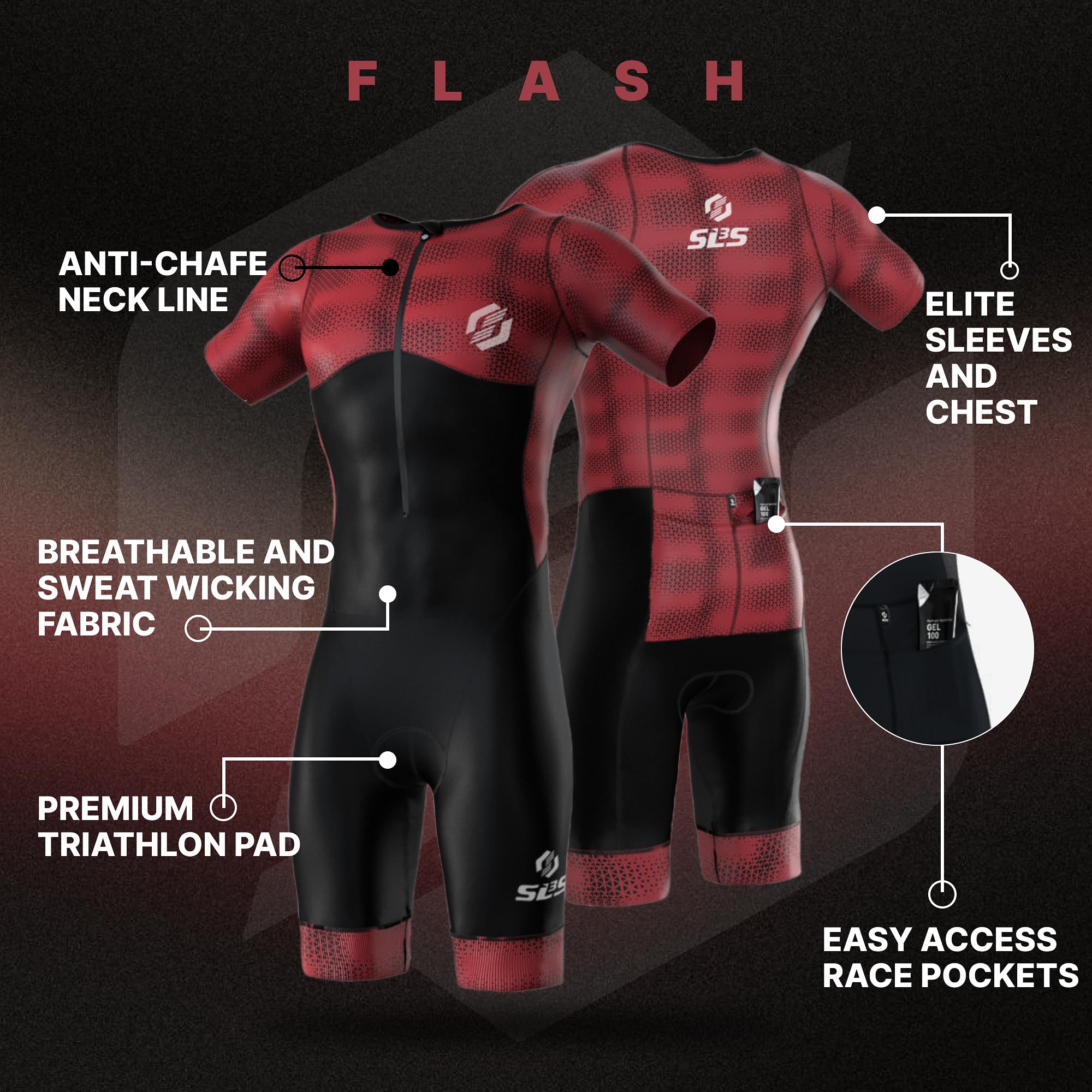 SLS3 Traje de Triatlón para Hombre - Tri Suit con Mangas Aerodinámicas para Hombre - Tejidos Pro FX para Triatlón Masculino