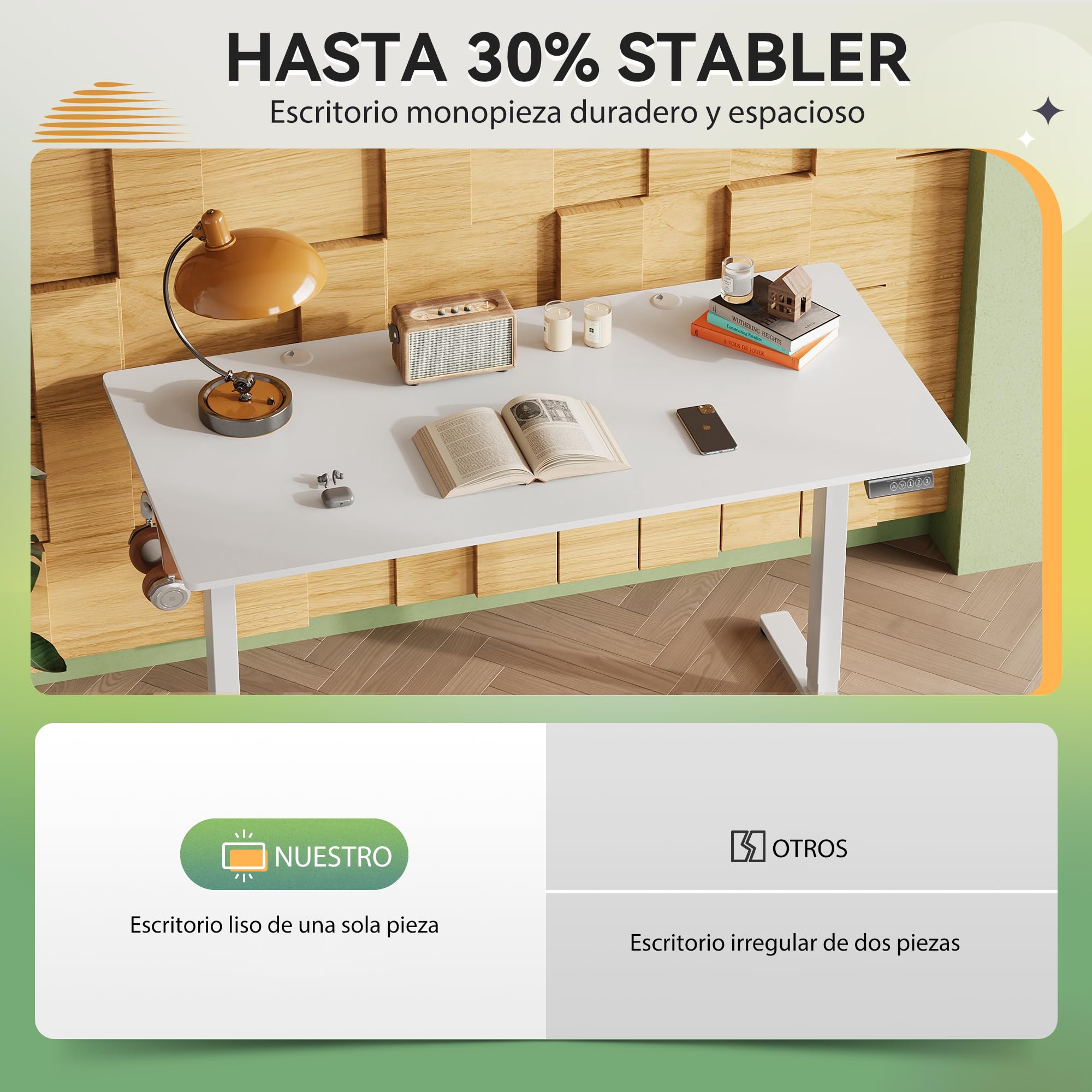 DEVAISE Escritorio Elevable Eléctrico 140x70cm, con 3 Memorias y Pantalla Digital, Mesa Ajustable Monobloque para Oficina en Casa, Blanco