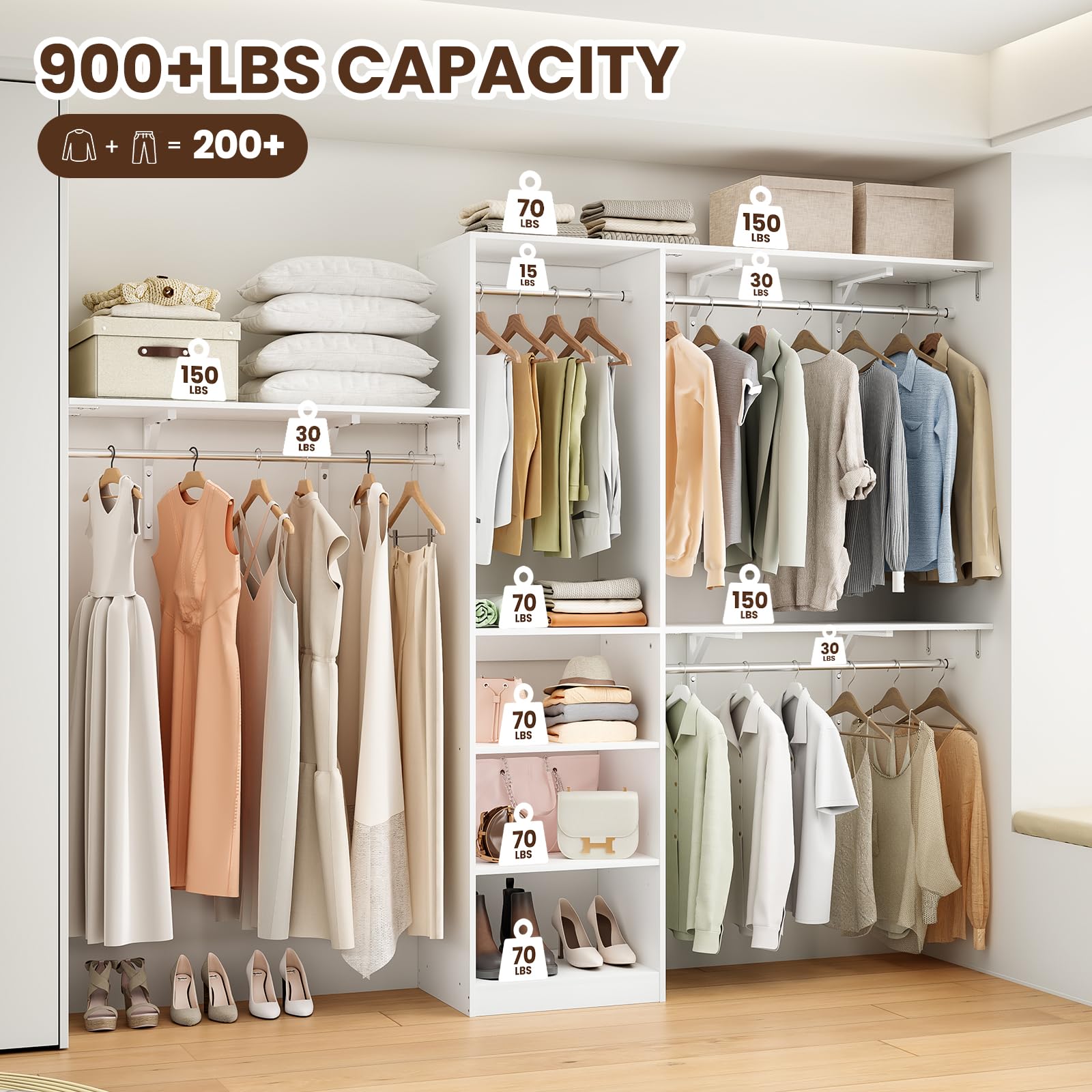 Snapklik.com : STARY Closet Organizer Heavy Duty Clothes Rack,Wood Walk ...