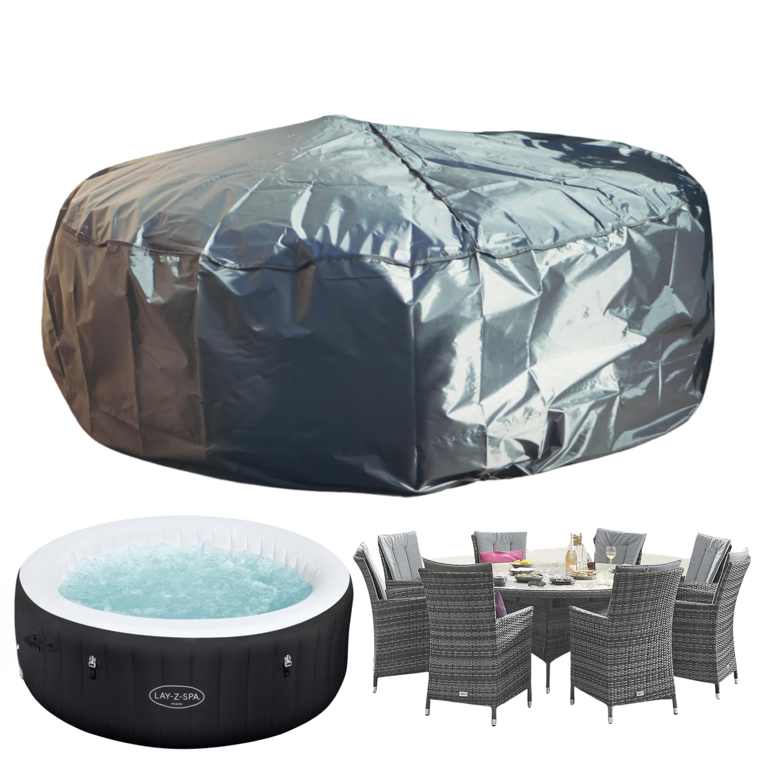 Speedwellstar Housse Ronde pour Table de Jardin, Jacuzzi, 210 cm, avec Cordon de Serrage Circulaire (Grande Housse Ronde)