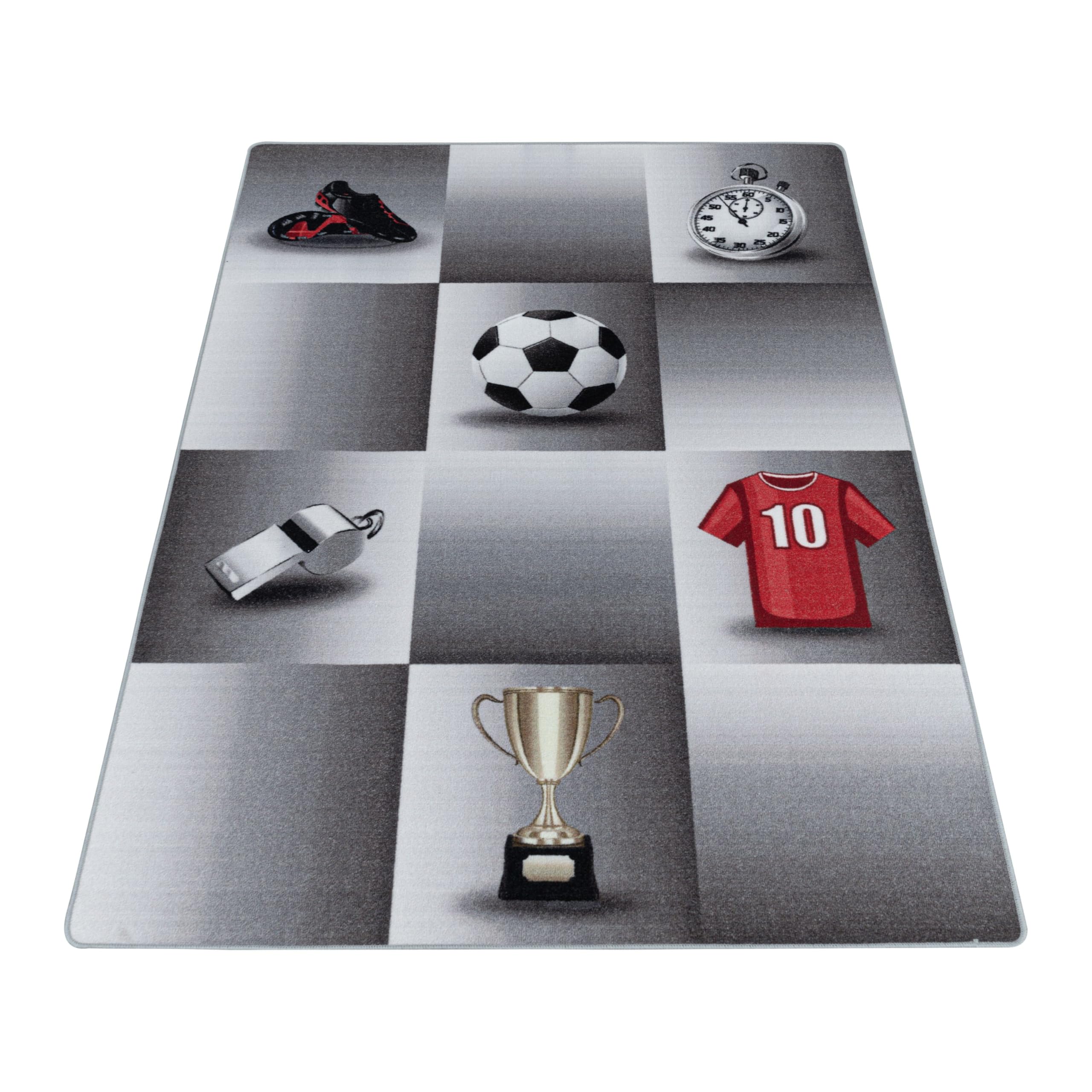 HomebyHome Alfombra para niños Pila Corta Diseño de la Copa de la Camiseta de fútbol Habitación de los niños de los bebés Suave y Lavable Rectangular Chico Gris, Color:Gris, Tamaño:160x230 cm