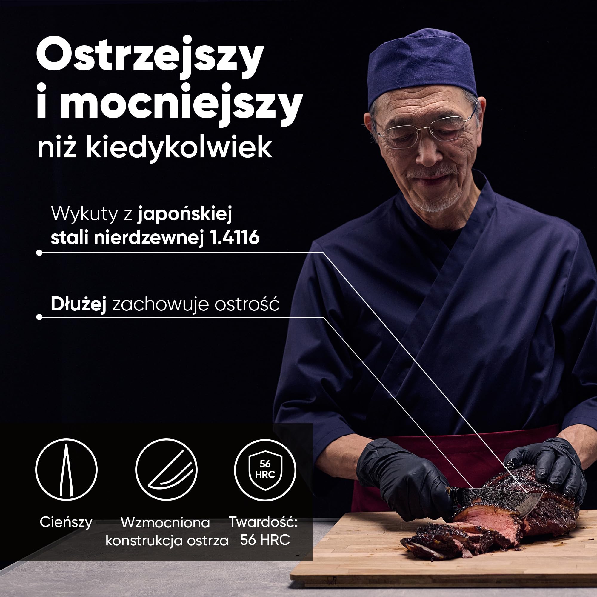 Matsato Osuren Nóż Kuchenny Stal Japońska Wzór Damasku | Ostrze 16 cm. Ergonomiczna rączka z drewna pakka i akacji. Mycie ręczne.