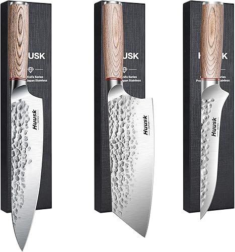 Miniatura 1 de Huusk Juego de cuchillos de cocina de 3 piezas, cuchillo de chef y cuchillo de carnicero Nakiri, cuchillo de cocina profesional de acero de alto