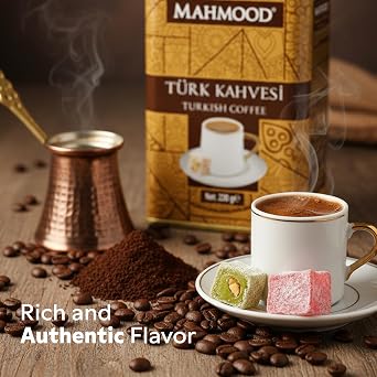 Mahmood Coffee, Medium Roast, Ground, Turkish Coffee, 220g, Traditional Flavor, Arabica Beans, Tin