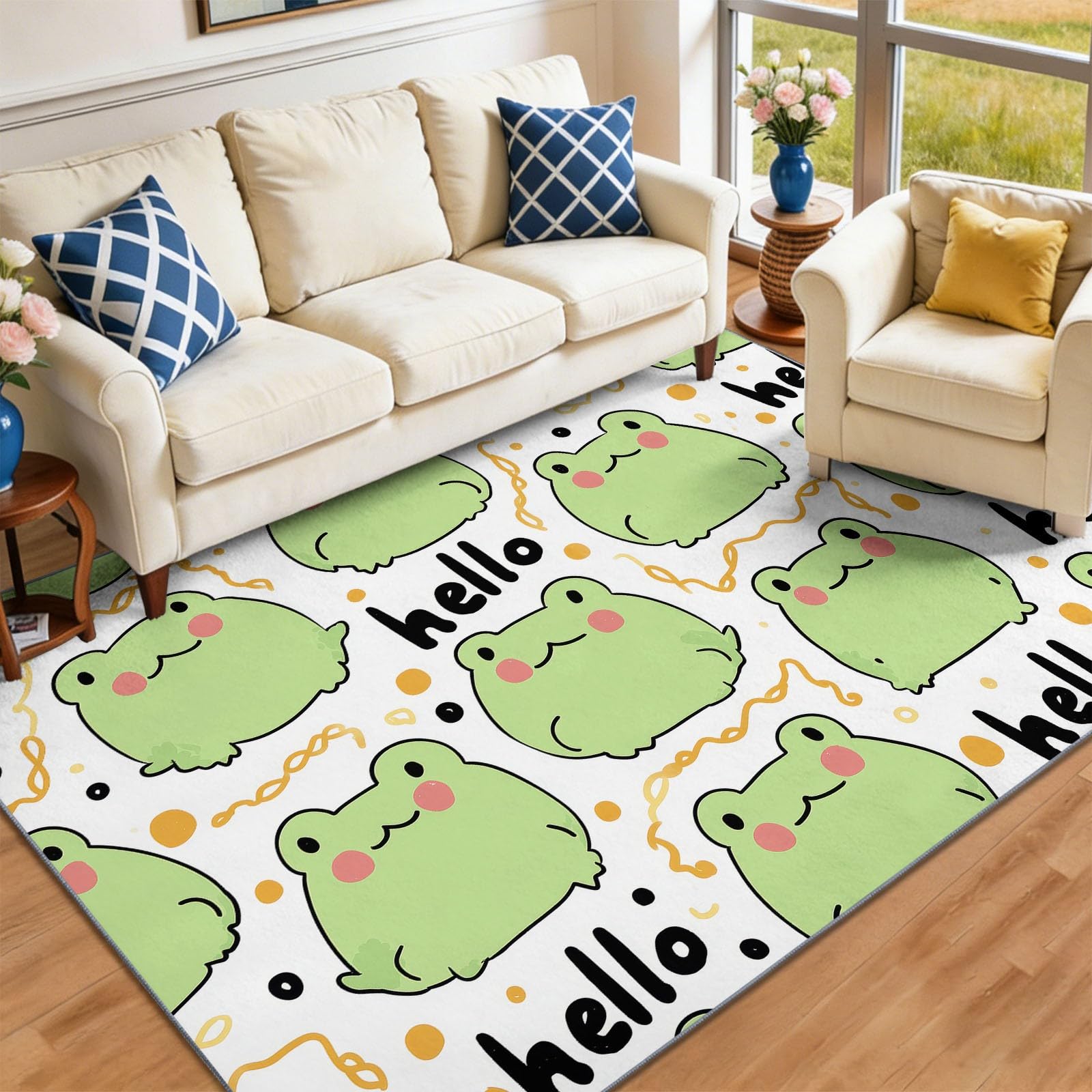 Tapis salon 140x200 lavable machine antidérapant chambre enfant grenouille