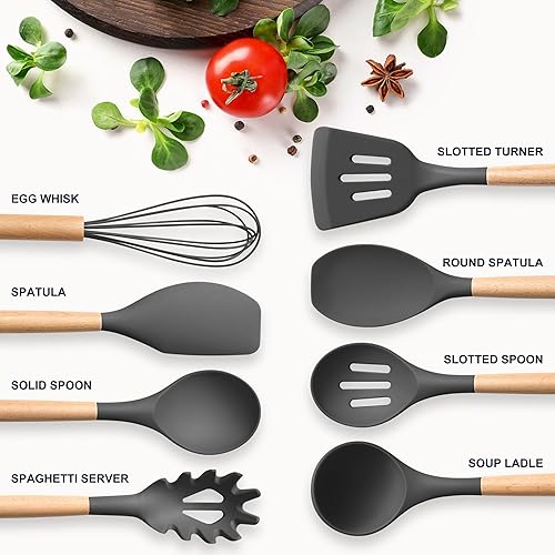 Miniatura 2 de Herogo Juego de 8 utensilios de cocina de silicona resistentes al calor, utensilios de cocina antiadherentes de grado alimenticio con mango de