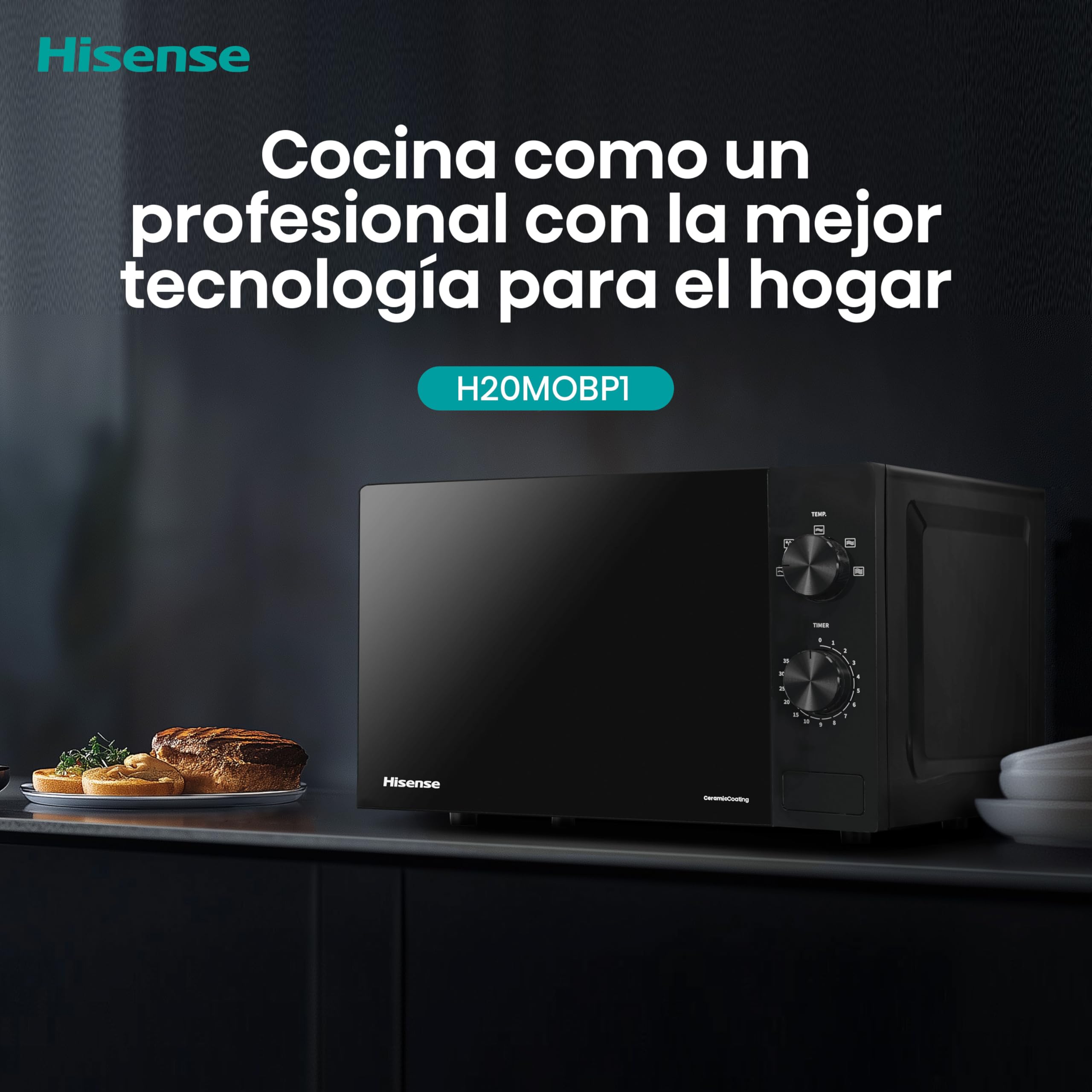 Hisense H20MOBP1, Microondas, Capacidad de 20 L, 700 W de Potencia, Temporizador 30 Min, Modo Descongelar, Tirador, Estándar, Color Negro